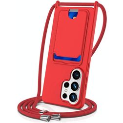 Mobigear Lanyard Card Samsung Galaxy S26 Ultra Silikon Handykette mit Kartenfach - Rot