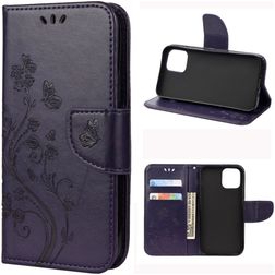 Mobigear Flowers iPhone 12 Pro Hülle Klapphülle Geldbörse - Lila