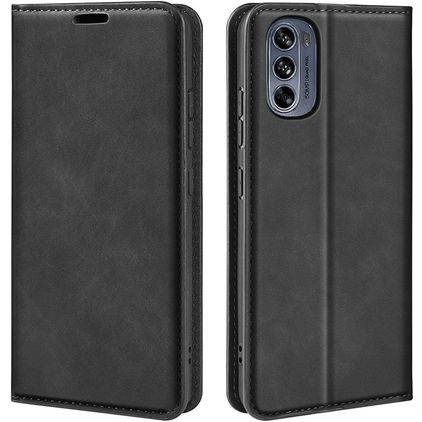Mobigear Retro Slim Motorola Moto G62 Hülle Klapphülle Geldbörse - Schwarz