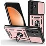 Mobigear Armor Ring Cam Slide Samsung Galaxy S25 FE Hülle Hardcase Backcover Stoßfest mit Ringhalter und Kamera Slider - Roségold