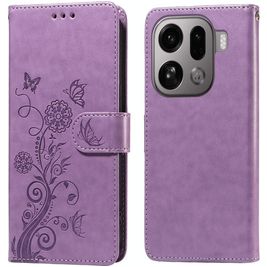 Mobigear Flowers OPPO Find X9 Pro Hülle Klapphülle Geldbörse - Lila