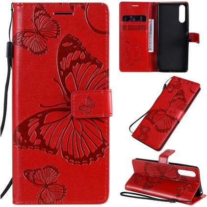 Mobigear Butterfly Sony Xperia 10 II Hülle Klapphülle Geldbörse - Rot