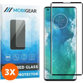 Mobigear Curved Motorola Edge Plus Panzerglas Gehärtetes Glas Displayschutz - Hüllenfreundlich - Schwarz (3er Pack)