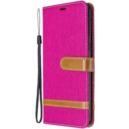 Mobigear Fabric Samsung Galaxy A21 Hülle Stoff Klapphülle Geldbörse - Magenta