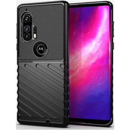 Mobigear Groove Motorola Edge Plus Hülle Flexibles TPU Backcover - Schwarz