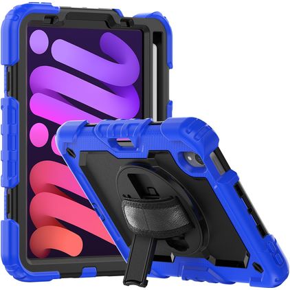 Mobigear SureGrip Xtreme iPad Mini 6 (2021) Hülle Kunststoff,Silikon Backcover + Stifthalter + Schulterträger + Ständer - Schwarz / Dunkelblau