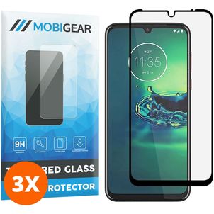 Mobigear Premium Motorola Moto G8 Plus Panzerglas Gehärtetes Glas Displayschutz - Hüllenfreundlich - Schwarz (3er Pack)