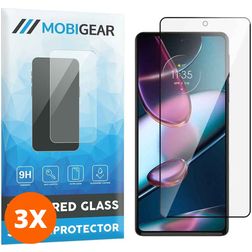 Mobigear Premium Motorola Edge 30 Pro Panzerglas Gehärtetes Glas Displayschutz - Hüllenfreundlich - Schwarz (3er Pack)