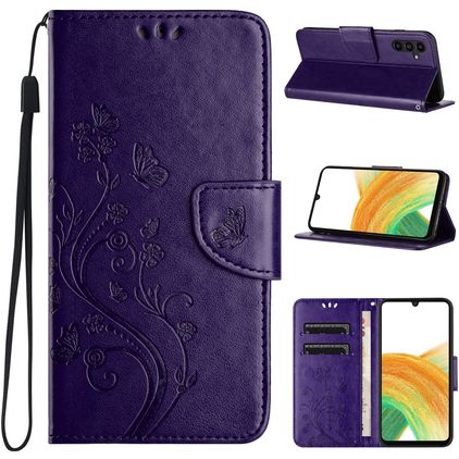 Mobigear Flowers Samsung Galaxy A35 Hülle Klapphülle Geldbörse - Lila