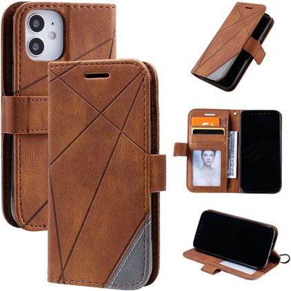 Mobigear Rhombus iPhone 12 Mini Hülle Klapphülle Geldbörse - Braun
