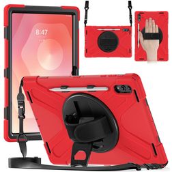 Mobigear SureGrip XGuard Samsung Galaxy Tab S11 Ultra Hülle Kunststoff,Silikon Backcover + Stifthalter + Schulterträger + Ständer - Rot
