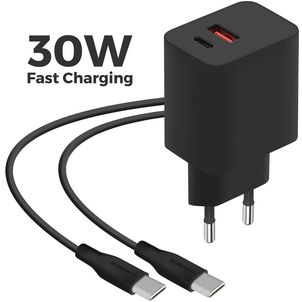 Mobiparts Wall Charger Dual USB / USB-C USB-C 1 Meter Power Delivery 30W 3A - Schwarz