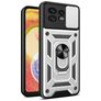 Mobigear Armor Ring Cam Slide Motorola Edge 40 Pro Hülle Hardcase Backcover Stoßfest mit Ringhalter und Kamera Slider - Silber
