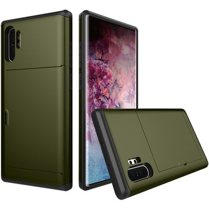 Mobigear Card Samsung Galaxy Note 10 Plus Hülle Hardcase Backcover Stoßfest mit Kartenhalter - Grün