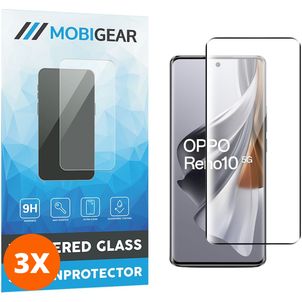 Mobigear Premium OPPO Reno 10 Panzerglas Gehärtetes Glas Displayschutz - Hüllenfreundlich - Schwarz (3er Pack)