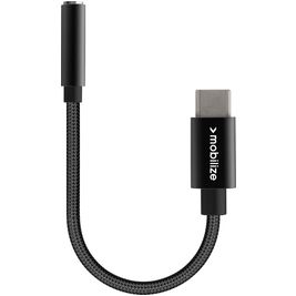 Mobilize Strong Nylon USB-C auf AUX 3.5mm Kabel 0.15 Meter - Schwarz
