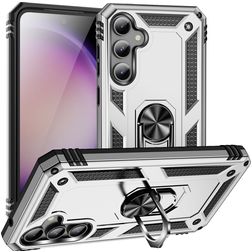 Mobigear Armor Ring Samsung Galaxy S23 FE Hülle Hardcase Backcover Stoßfest mit Ringhalter - Silber