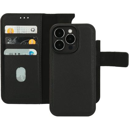 Mobiparts iPhone 14 Pro MagSafe Hülle Echtes Leder Abnehmbare 2in1 Klapphülle Geldbörse - Schwarz