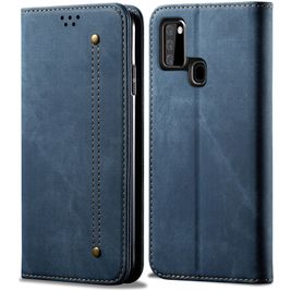Mobigear Denim Slim Samsung Galaxy A21s Hülle Klapphülle Geldbörse - Blau