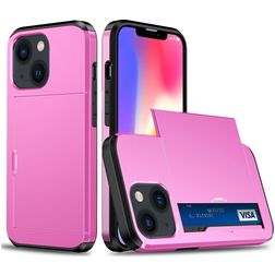 Mobigear Card iPhone 15 Plus Hülle Hardcase Backcover Stoßfest mit Kartenhalter - Pink