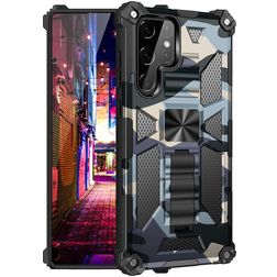 Mobigear Armor Stand Samsung Galaxy S22 Ultra Hülle Hardcase Backcover Stoßfest mit Ständer - Blau