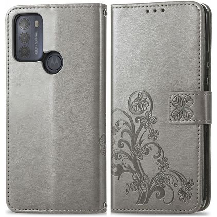 Mobigear Clover Motorola Moto G50 Hülle Klapphülle Geldbörse - Grau