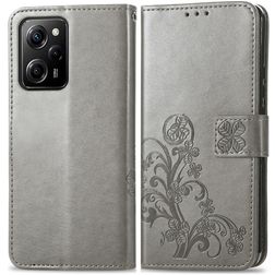 Mobigear Clover POCO X5 Pro Hülle Klapphülle Geldbörse - Grau
