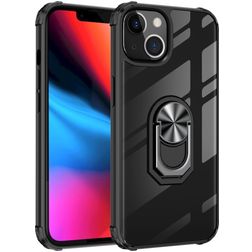 Mobigear Crystal Ring iPhone 14 Pro Hardcase Backcover mit Ringhalter - Transparent / Schwarz