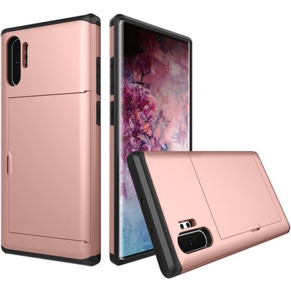 Mobigear Card Samsung Galaxy Note 10 Plus Hülle Hardcase Backcover Stoßfest mit Kartenhalter - Roségold