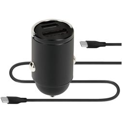 Mobiparts Car Charger Dual USB / USB-C Auto Ladegerät USB-C 1 Meter Fast Charge 30W 3A - Schwarz