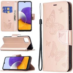 Mobigear Butterfly Samsung Galaxy A22 5G Klapphülle Portemonnaie - Roségold
