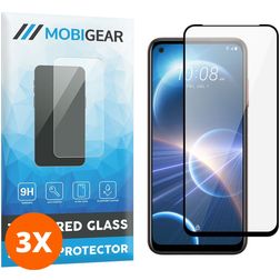 Mobigear Premium HTC Desire 22 Pro Panzerglas Gehärtetes Glas Displayschutz - Hüllenfreundlich - Schwarz (3er Pack)