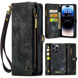 Caseme 008 iPhone 14 Pro Hülle Abnehmbare 2in1 Klapphülle Geldbörse - Schwarz