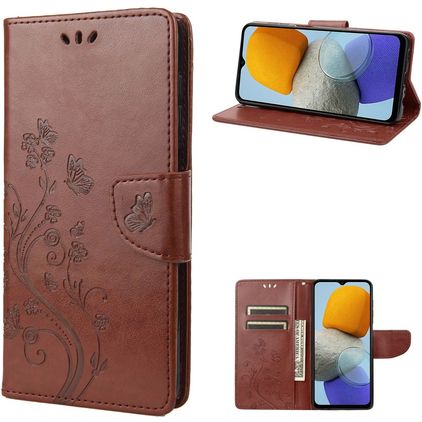 Mobigear Flowers Samsung Galaxy M23 Hülle Klapphülle Geldbörse - Braun
