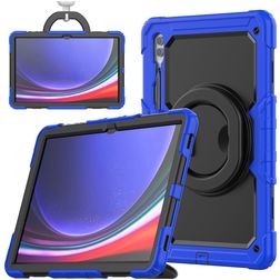 Mobigear RingGuard Samsung Galaxy Tab S10 Ultra Hülle Kunststoff,Silikon Backcover + Stifthalter + Schulterträger + Ständer - Blau