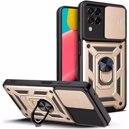 Mobigear Armor Ring Cam Slide Samsung Galaxy M53 Hülle Hardcase Backcover Stoßfest mit Ringhalter - Gold