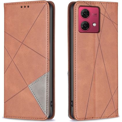 Mobigear Rhombus Slim Motorola Moto G84 Hülle Klapphülle - Braun