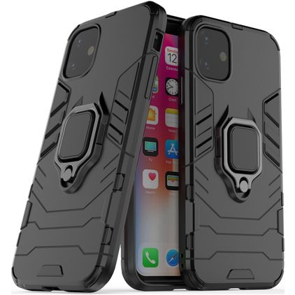 Mobigear Armor Ring iPhone 11 Hülle Hardcase Backcover Stoßfest mit Ringhalter - Schwarz