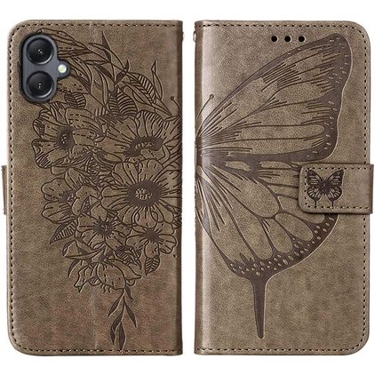 Mobigear Butterfly Samsung Galaxy A05 Klapphülle Portemonnaie - Grau