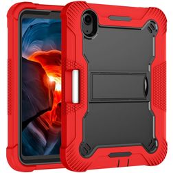 Mobigear ShieldStand iPad Mini 7 (2024) Hülle Kunststoff,Silikon Backcover + Stifthalter + Ständer - Schwarz / Rot