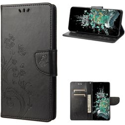 Mobigear Butterfly OnePlus 10T Hülle Klapphülle Geldbörse - Schwarz