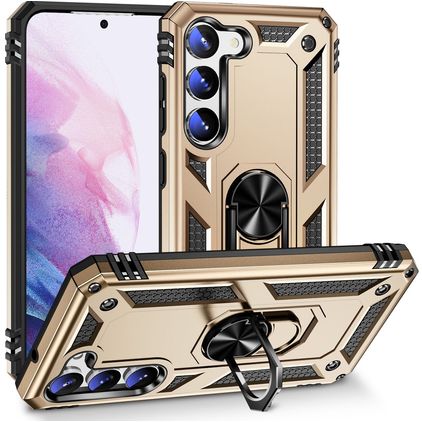 Mobigear Armor Ring Samsung Galaxy S23 Plus Hülle Hardcase Backcover Stoßfest mit Ringhalter - Gold