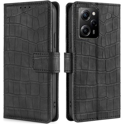 Mobigear Croco POCO X5 Pro Hülle Klapphülle Geldbörse - Schwarz