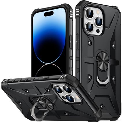 Mobigear Armor Ring iPhone 14 Pro Hülle Hardcase Backcover Stoßfest mit Ringhalter - Schwarz