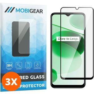 Mobigear Premium Realme C35 Panzerglas Gehärtetes Glas Displayschutz - Hüllenfreundlich - Schwarz (3er Pack)