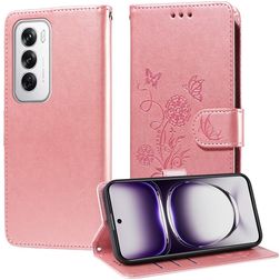 Mobigear Flowers OPPO Reno 12 Pro Klapphülle Portemonnaie - Roségold
