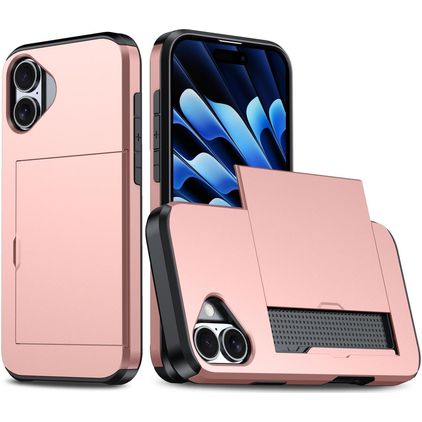 Mobigear Card iPhone 18 Hülle Hardcase Backcover Stoßfest mit Kartenhalter - Pink