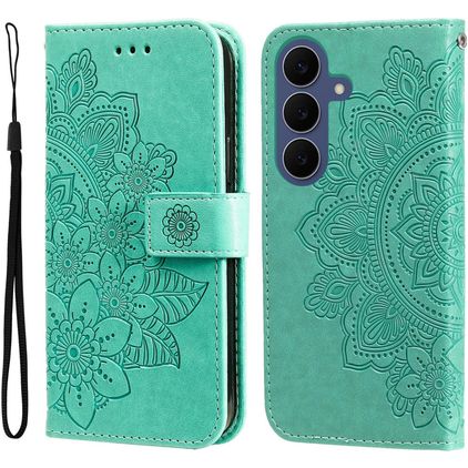 Mobigear Flowers Samsung Galaxy S26 FE Hülle Klapphülle Geldbörse - Grün