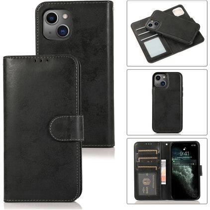 Mobigear Wallet iPhone 15 Hülle Abnehmbare 2in1 Klapphülle Geldbörse - Schwarz