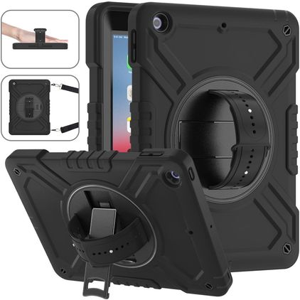 Mobigear Hybrid Rotation iPad 6 (2018) Hülle Kunststoff,Silikon Backcover + Schulterträger + Ständer - Schwarz